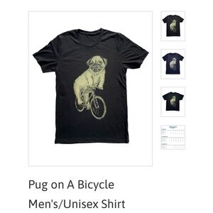 Pug on a Bicycle Black T-Shirt